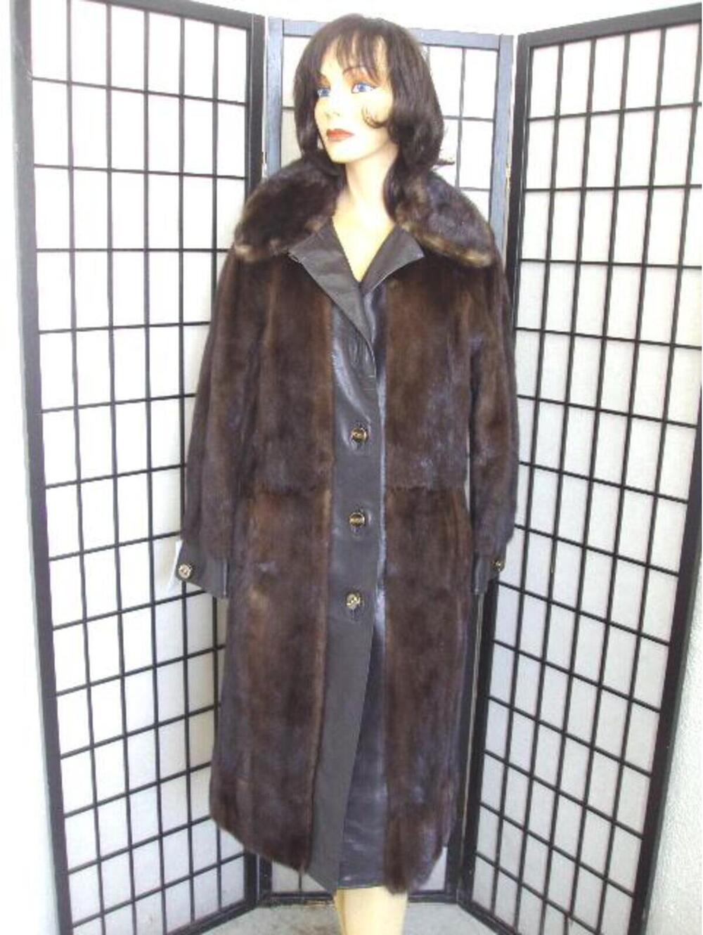 Excellent Canadian Brown Mink Fur & Leather Jacket Coat Woman Women Size 4